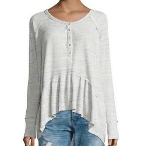 Free People Coastline Peplum Long Sleeve Ivory Top in Ivory Combo size XS
